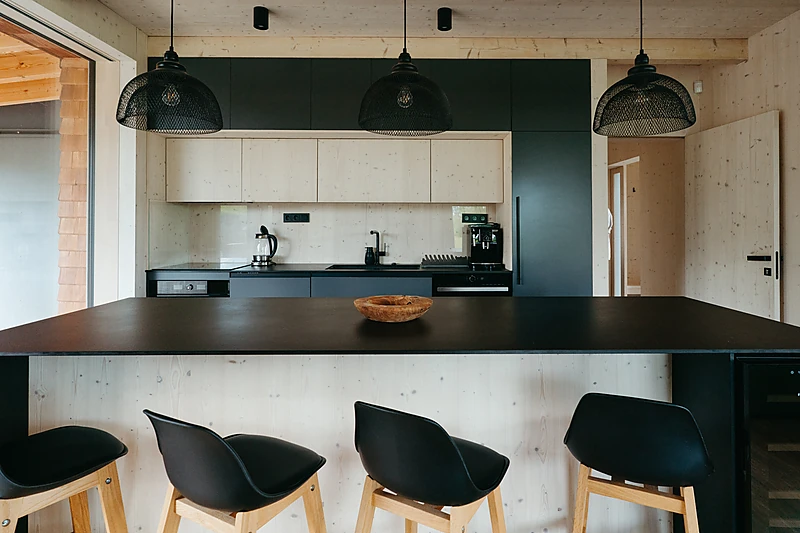 Kitchen island with bar stools