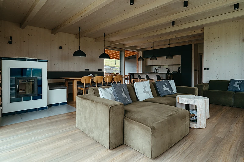 Living room with the tiled stove