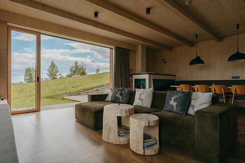 Sofa with tree-stump side tables