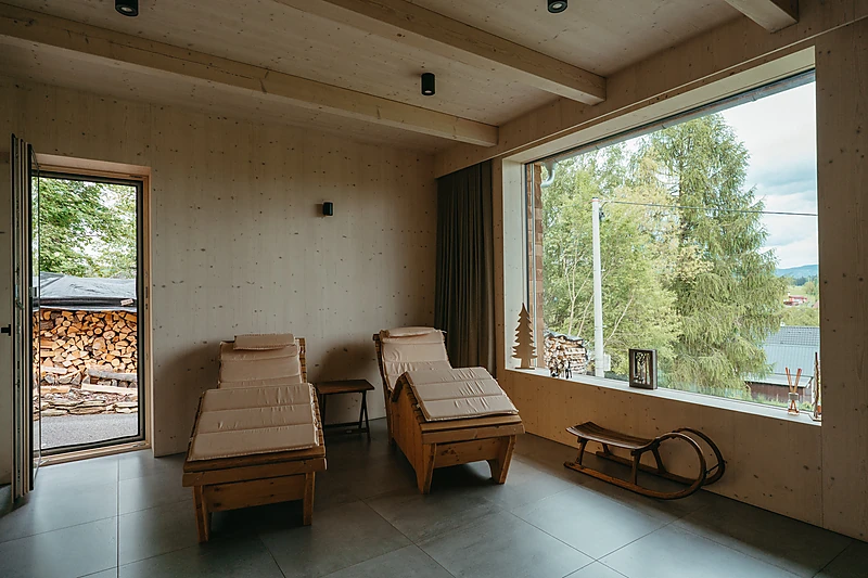Relaxation room with loungers by the big window
