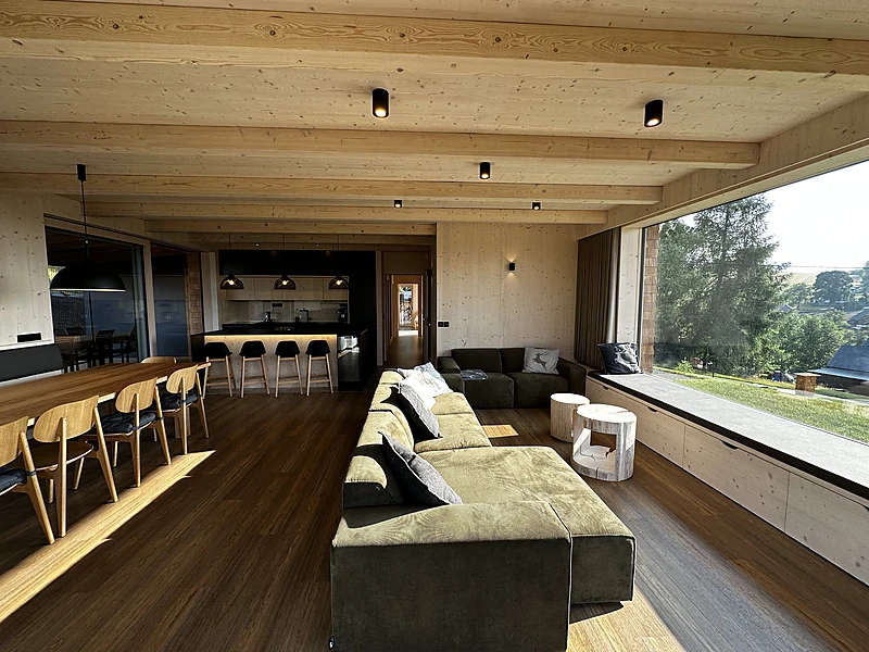 Sofa facing the large window