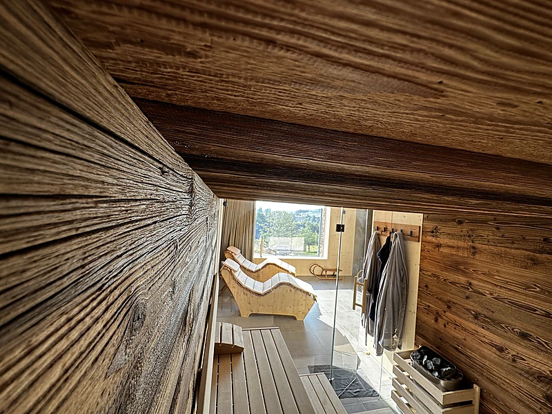 Old timber wall on the way to the relaxation room